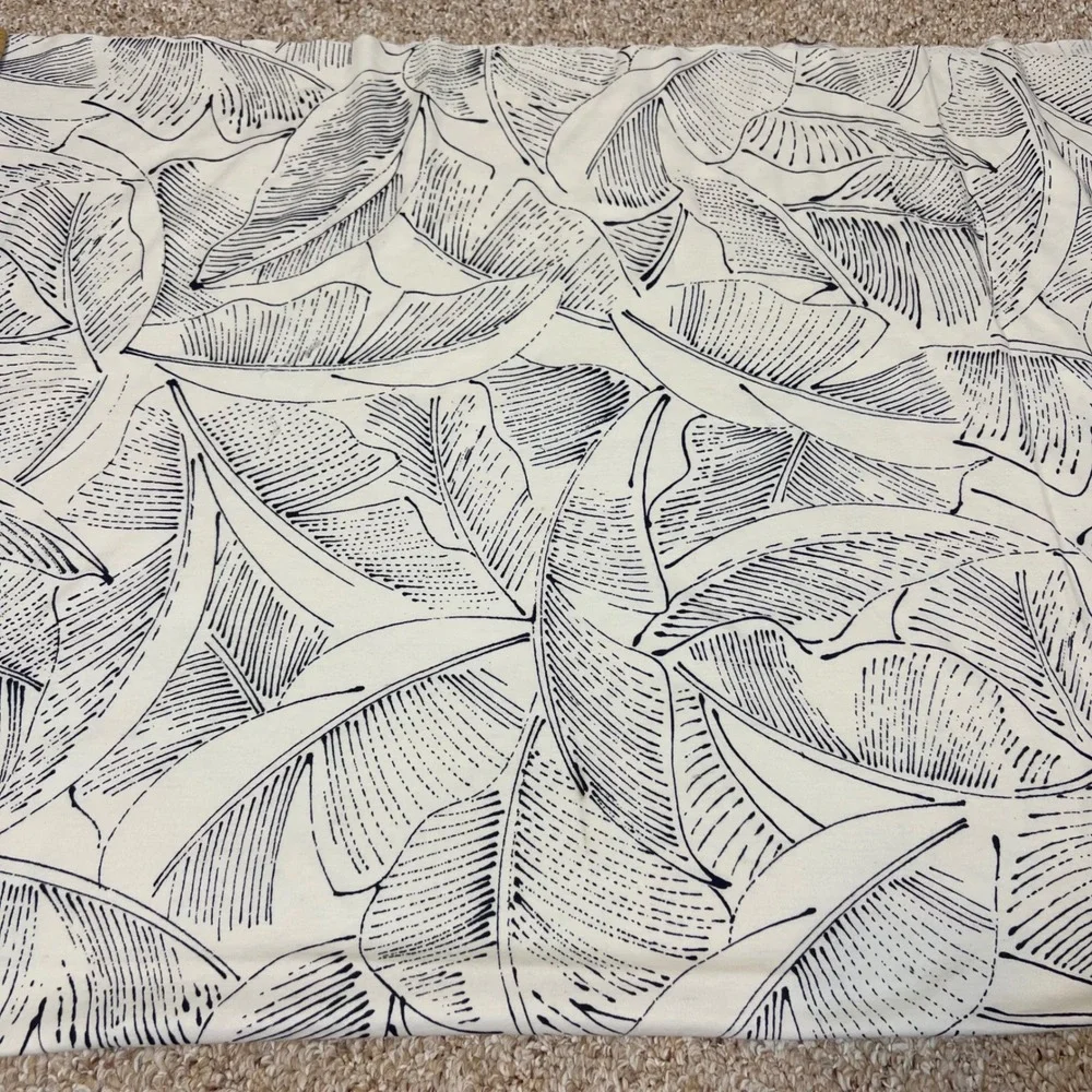 Tropical Banana Leaf Print Fabric Cream Navy Blue Botanical Knit 1.5 Yards